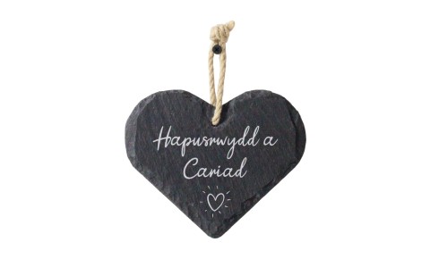 Happiness & Love Welsh Slate Heart Hanging Sign | Valley Mill